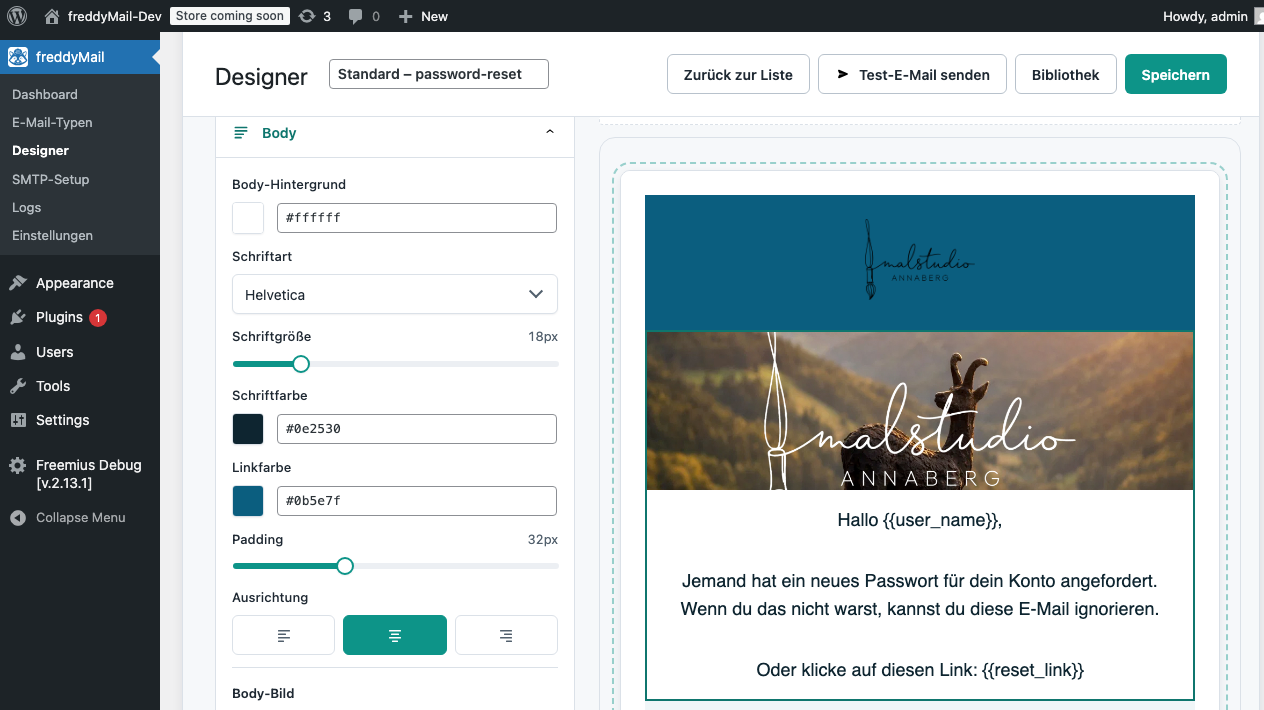 Body-Editor mit Typografie-Optionen
