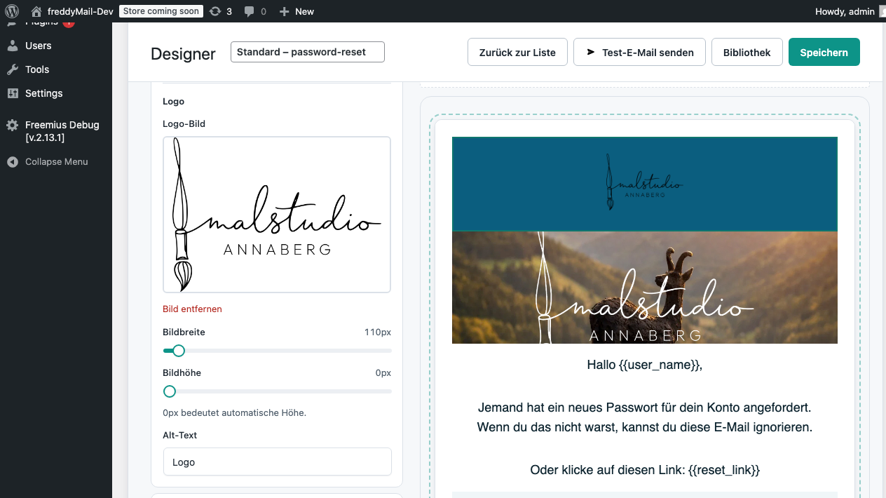 Header-Editor mit Logo-Upload und Ausrichtung